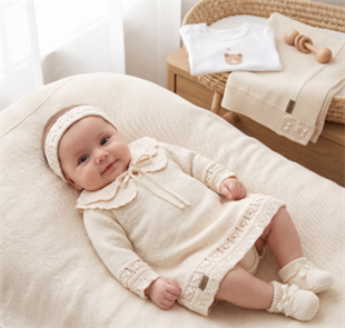 Ekru Organik Pamuk Kız Çocuk Beşli Set