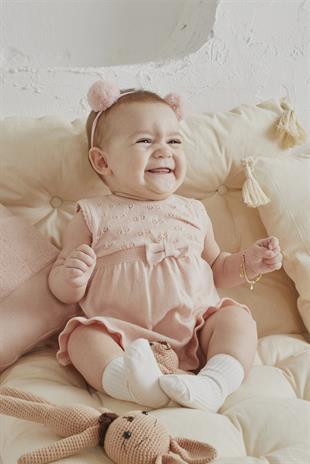 Pembe Bebek Organik Pamuk Fırfırlı Ajurlu Kolsuz Elbise