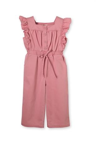 Pembe Denim Fırfırlı Pamuklu Kız Çocuk Tulum