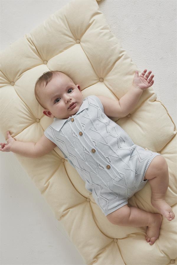 Bebe Mavi Erkek Bebek Organik Ajurlu Tulum