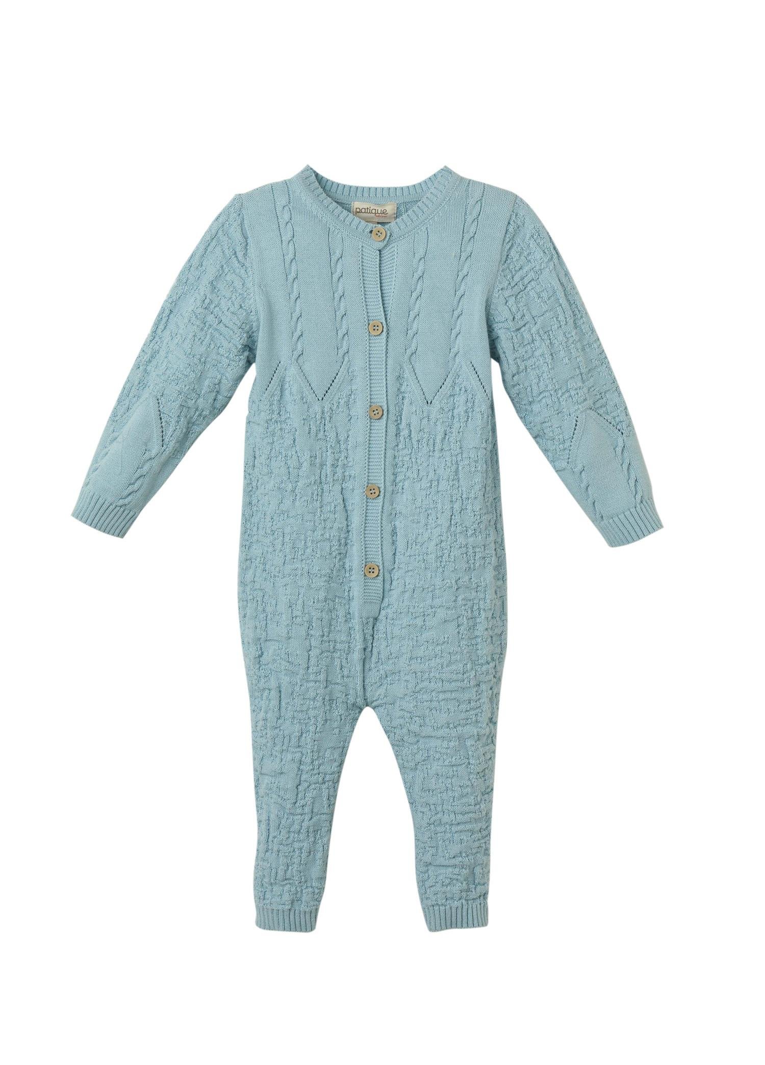 Bebe Mavi Organik Pamuk Örgülü Tulum