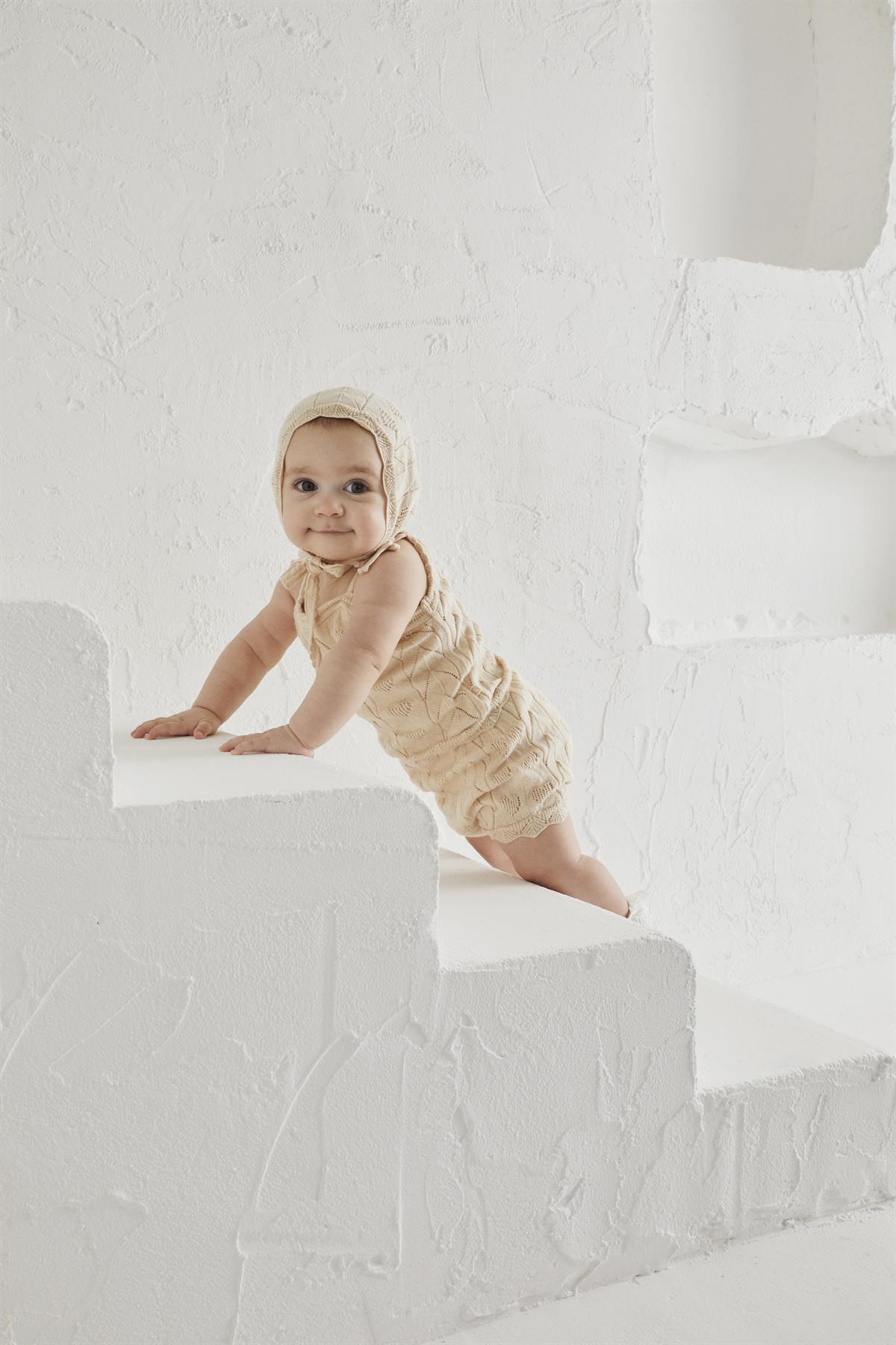 Bej Kız Bebek Ajurlu Organik Pamuk Üçlü Takım Takım