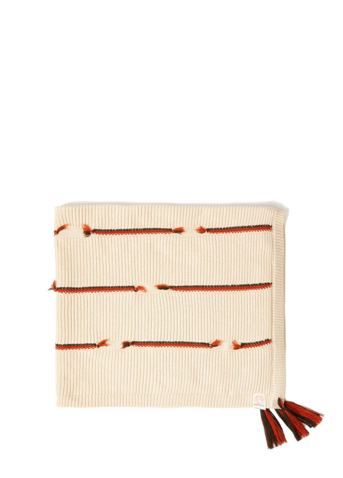 Bej Organik Pamuk Püsküllü Bebek Battaniyesi