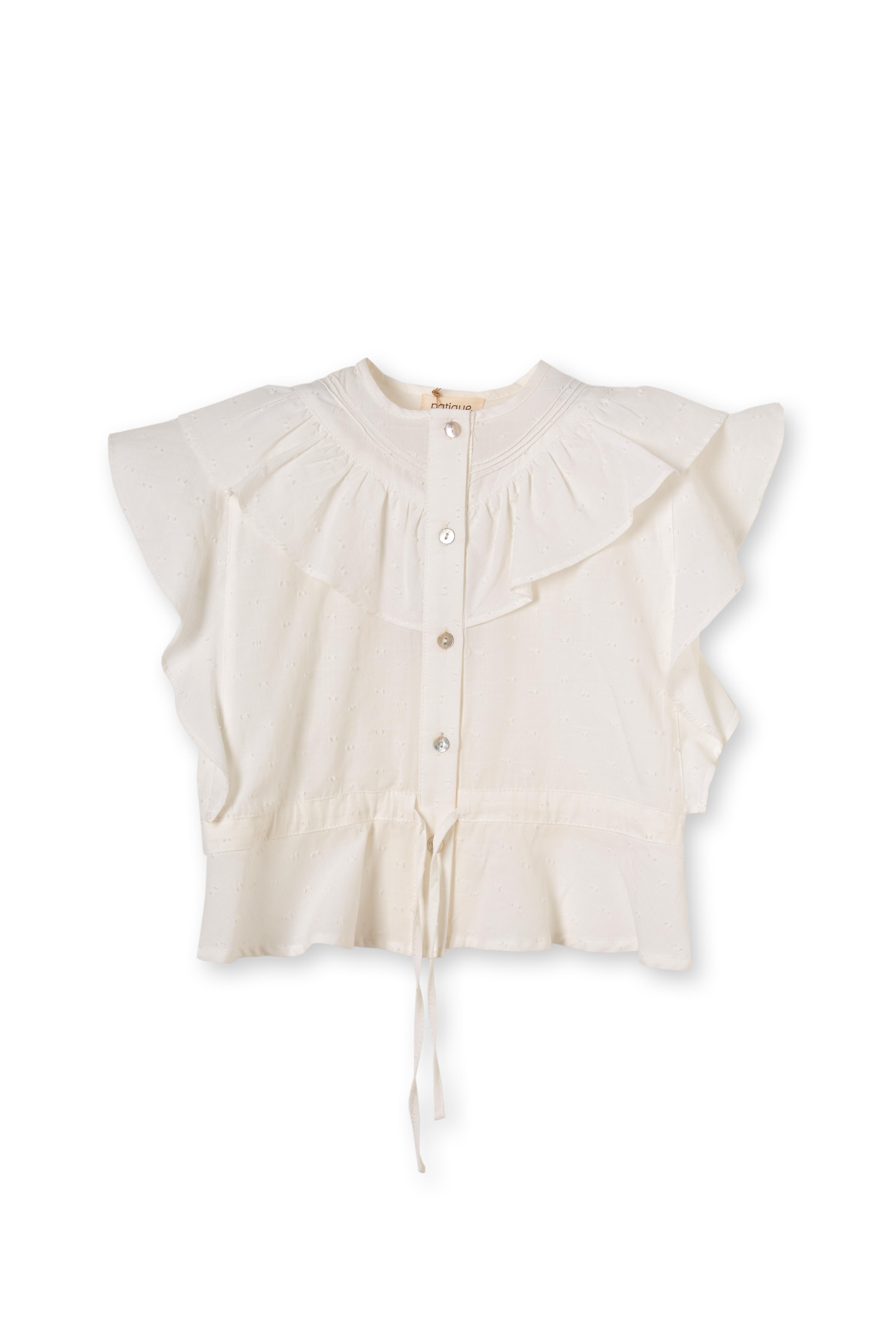 Beyaz Fırfırlı Doğal Pamuk Kız Çocuk Gömlek