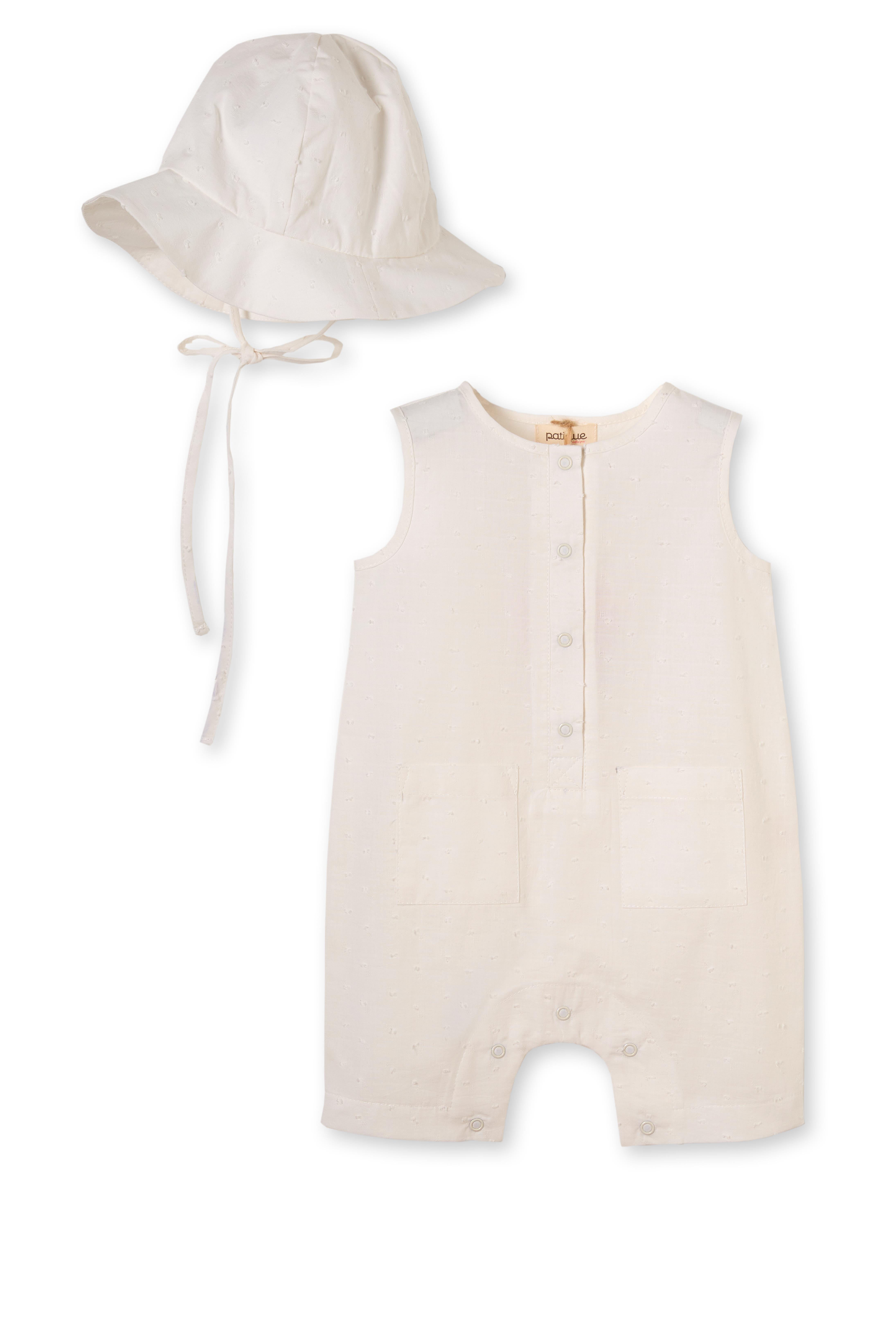 Beyaz Hayvan Desenli Cepli Organik Pamuk Unisex Çocuk Tulum