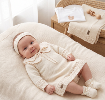 Ekru Organik Pamuk Kız Çocuk Beşli Set
