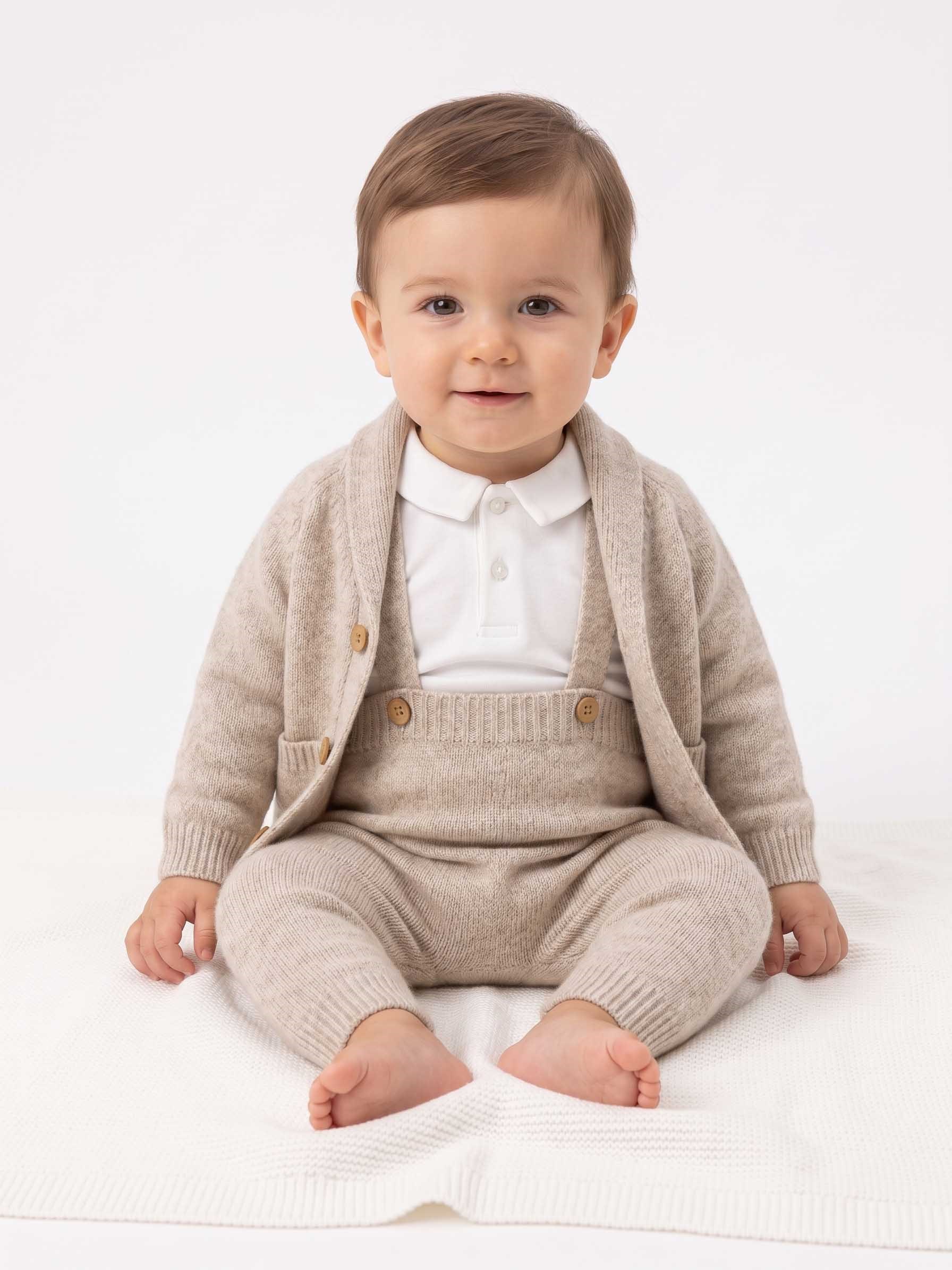 Erkek Bebek Bej Kışlık Üçlü Salopet Takım 