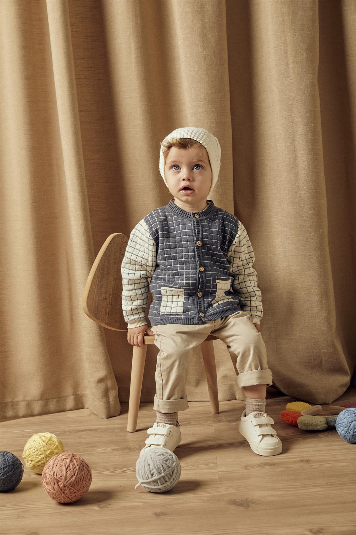 Füme Organik Pamuk Cepli Çizgili Hırka