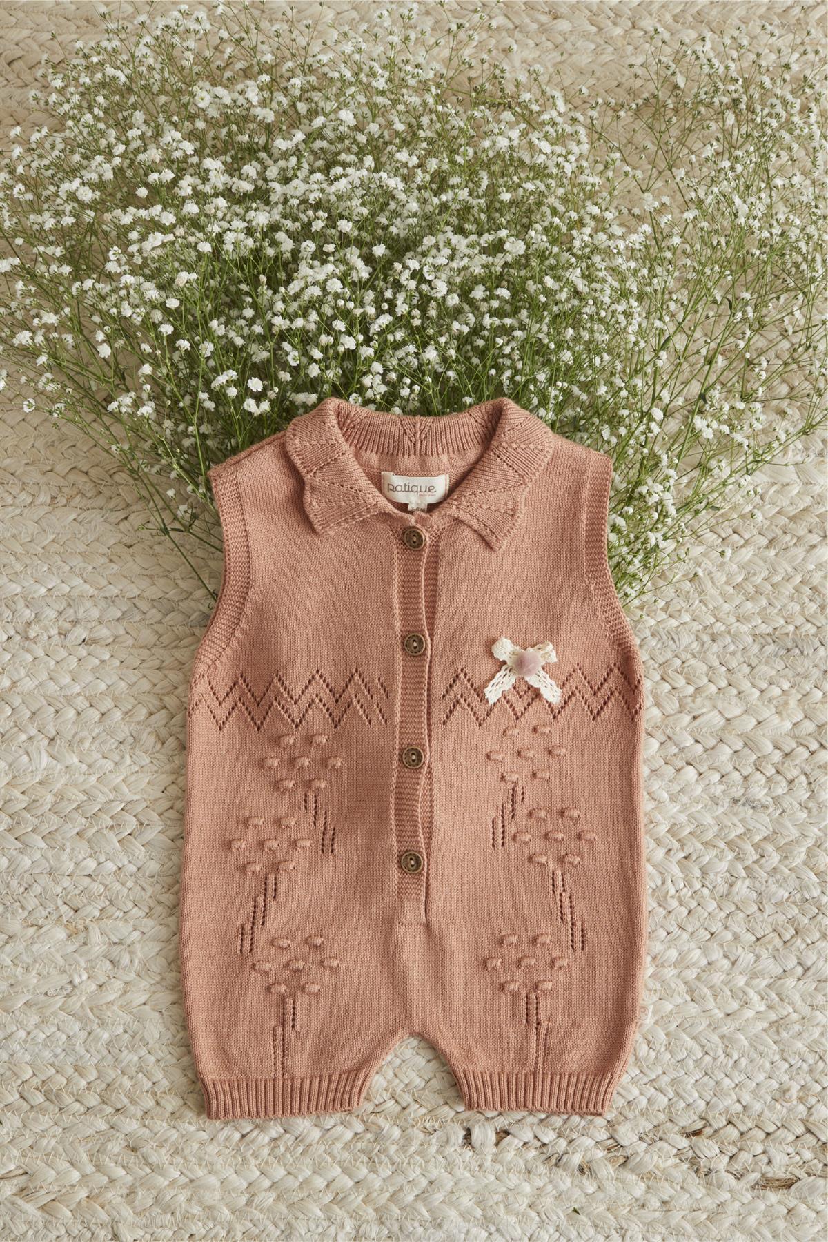 Gül Kurusu Bebek Organik Pamuk Saç Örgülü Yelek