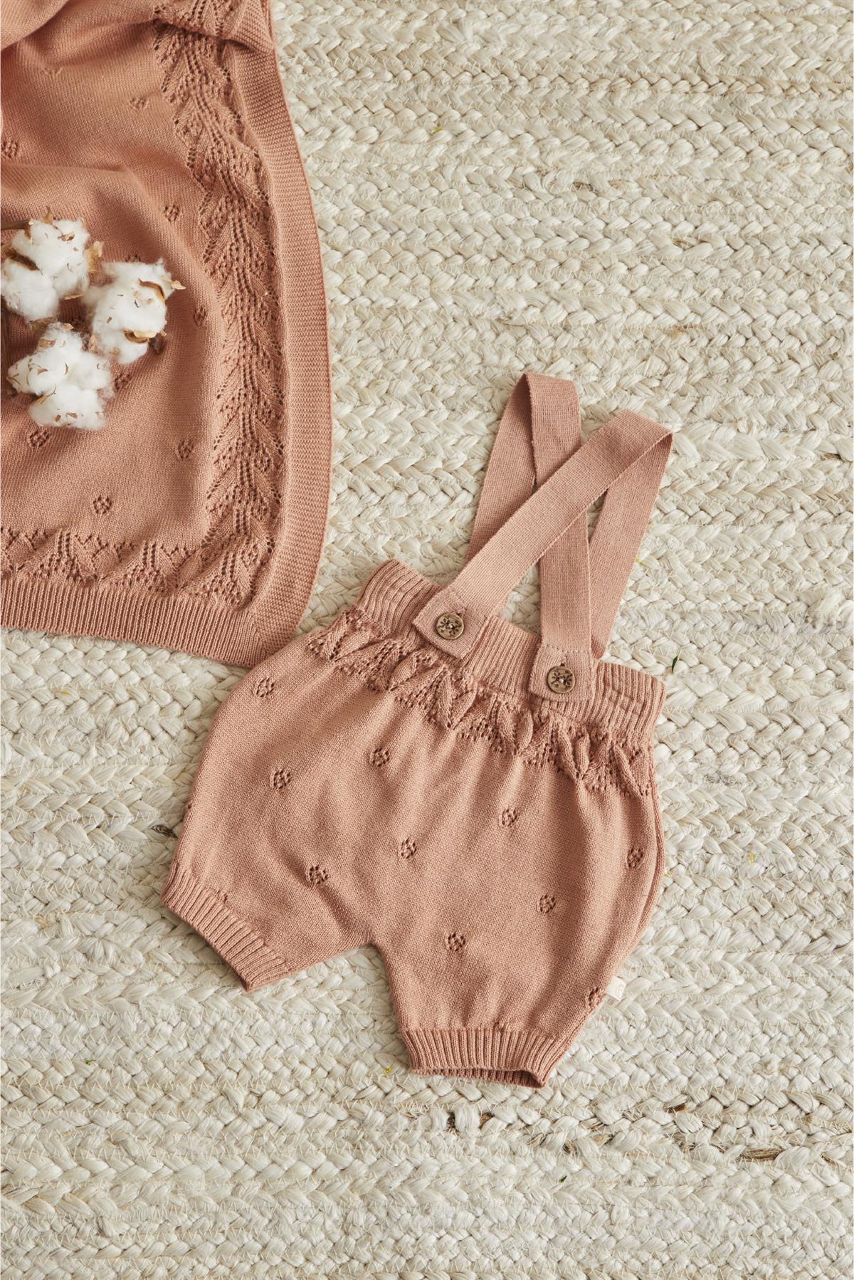 Gül Kurusu Kız Bebek Organik Pamuk Ajur Desenli Askılı Salopet