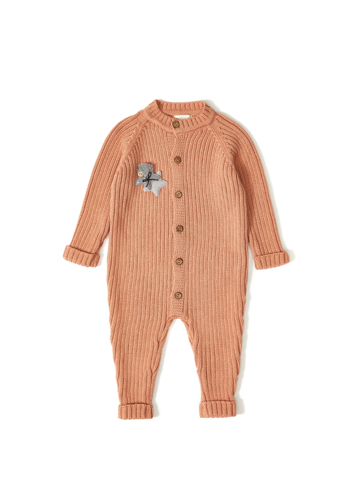 Rose Organic Cotton Long Sleeve Romper with Button