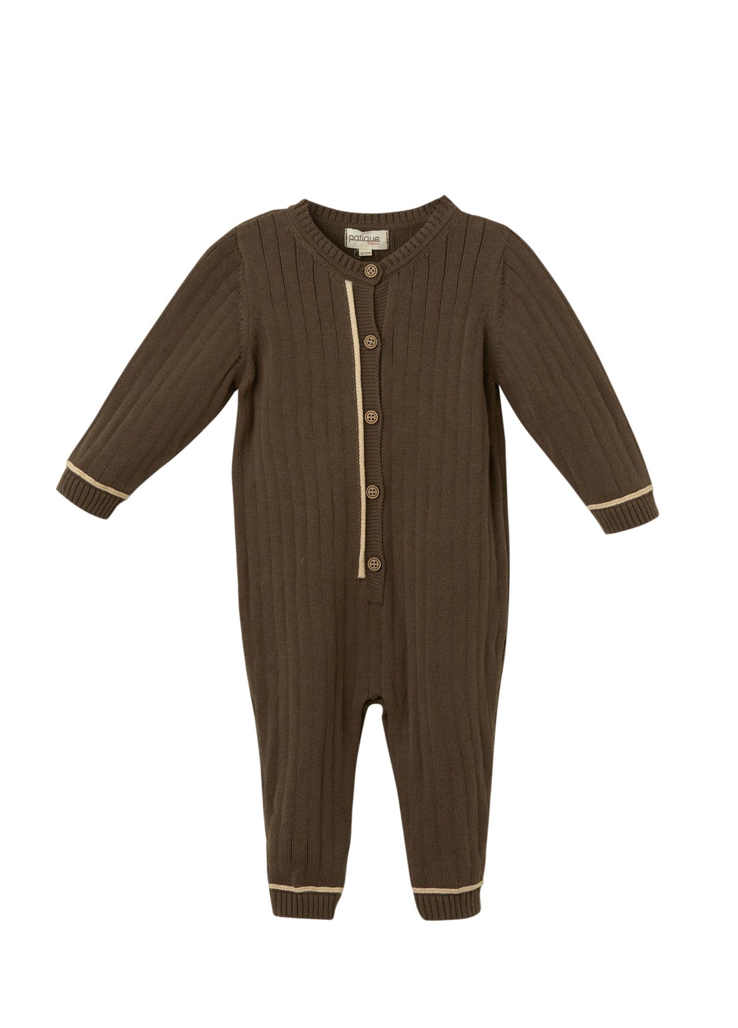 Kahve Organik Pamuk Fitilli Bebek Tulum