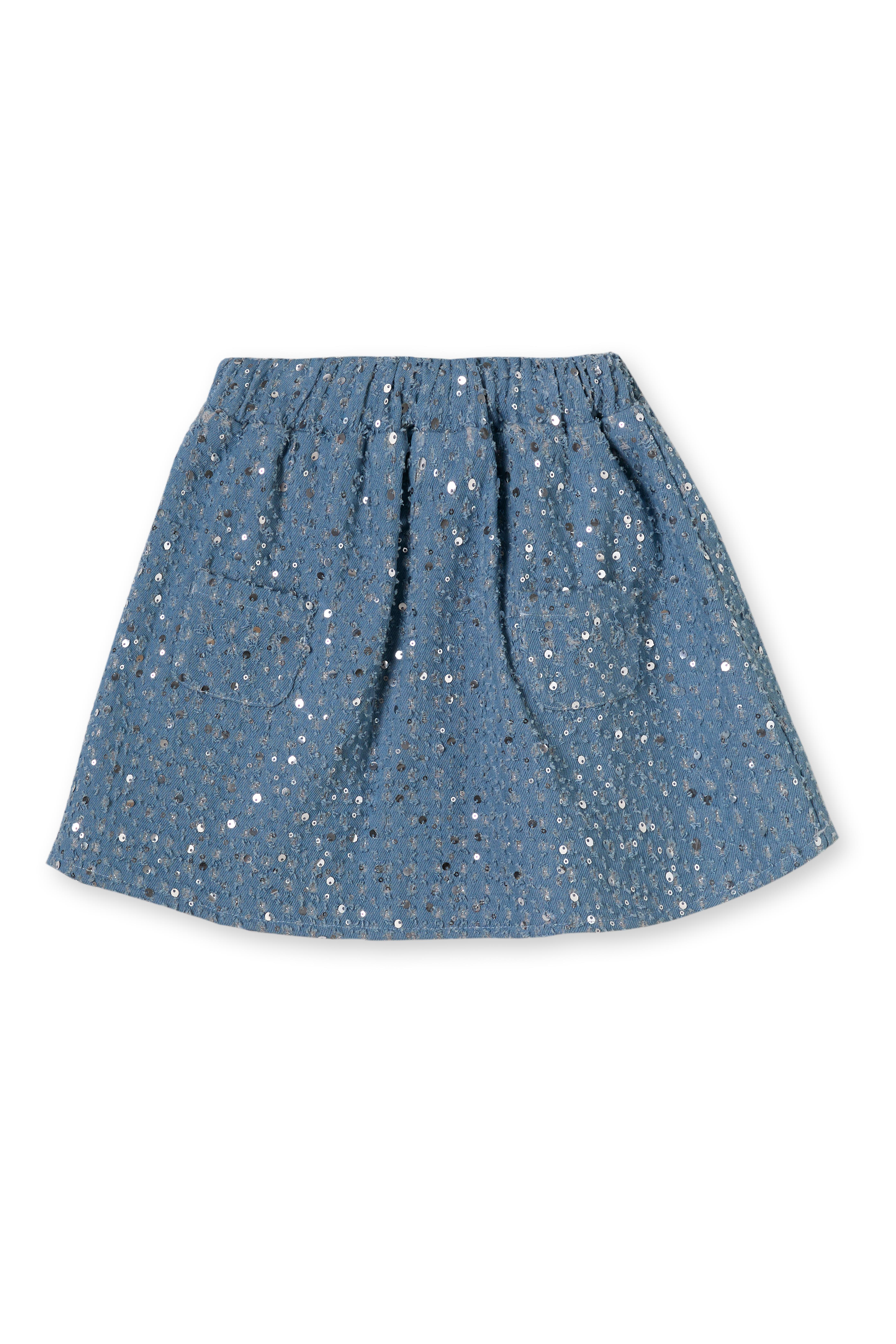 Mavi Payetli Denim Pamuklu Kız Çocuk Etek