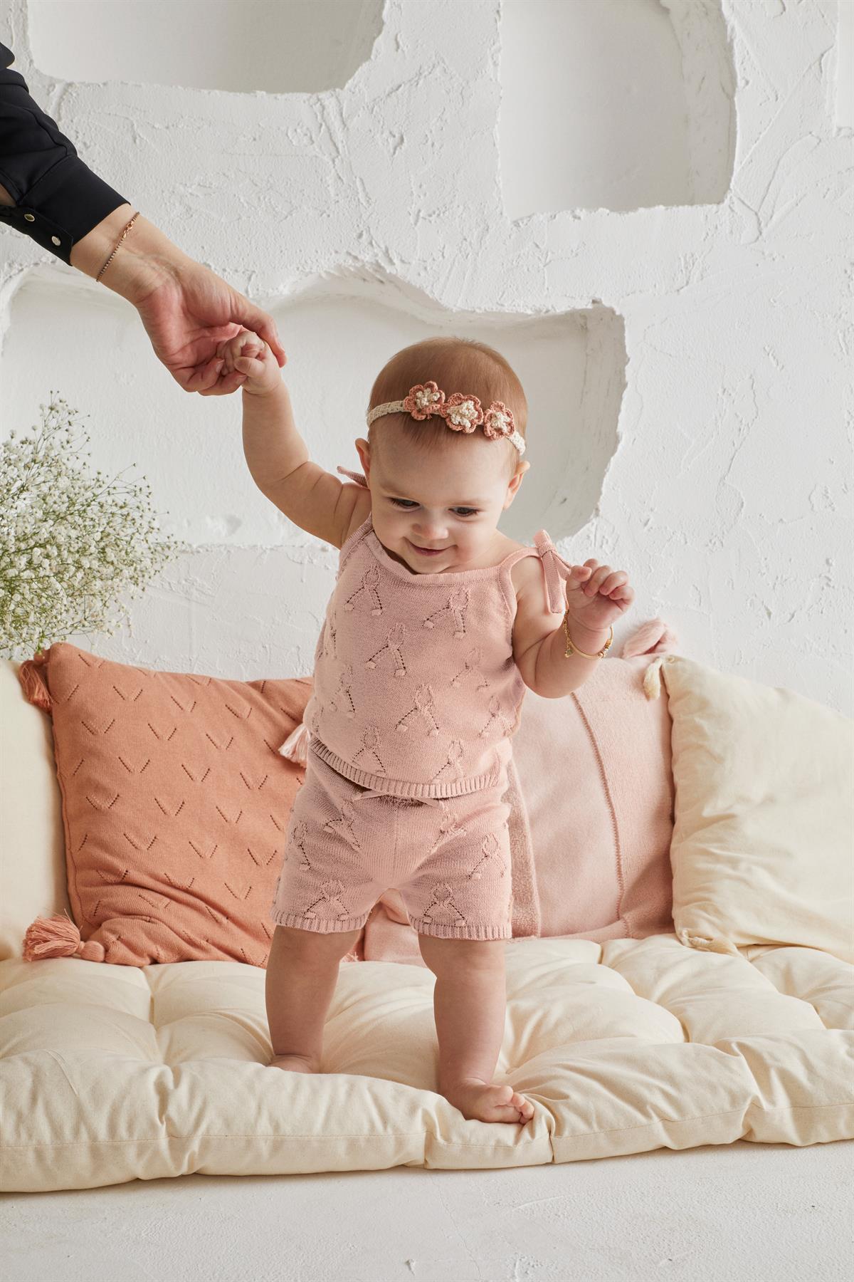 Pembe Kız Bebek Organik Pamuk Kirazlı İkili Takım