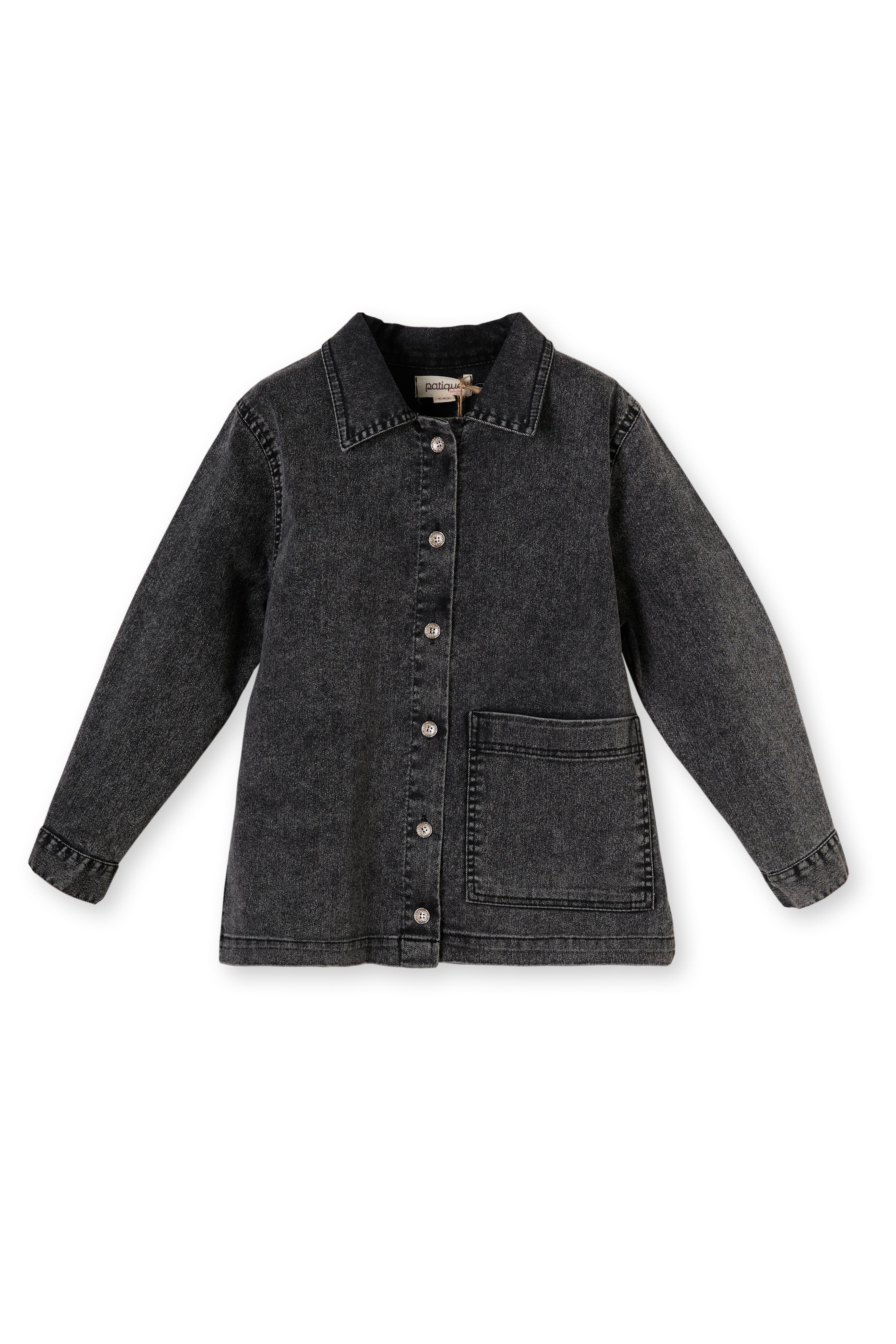 Siyah Denim Cepli Gömlek Yaka Pamuklu Kız Çocuk Ceket