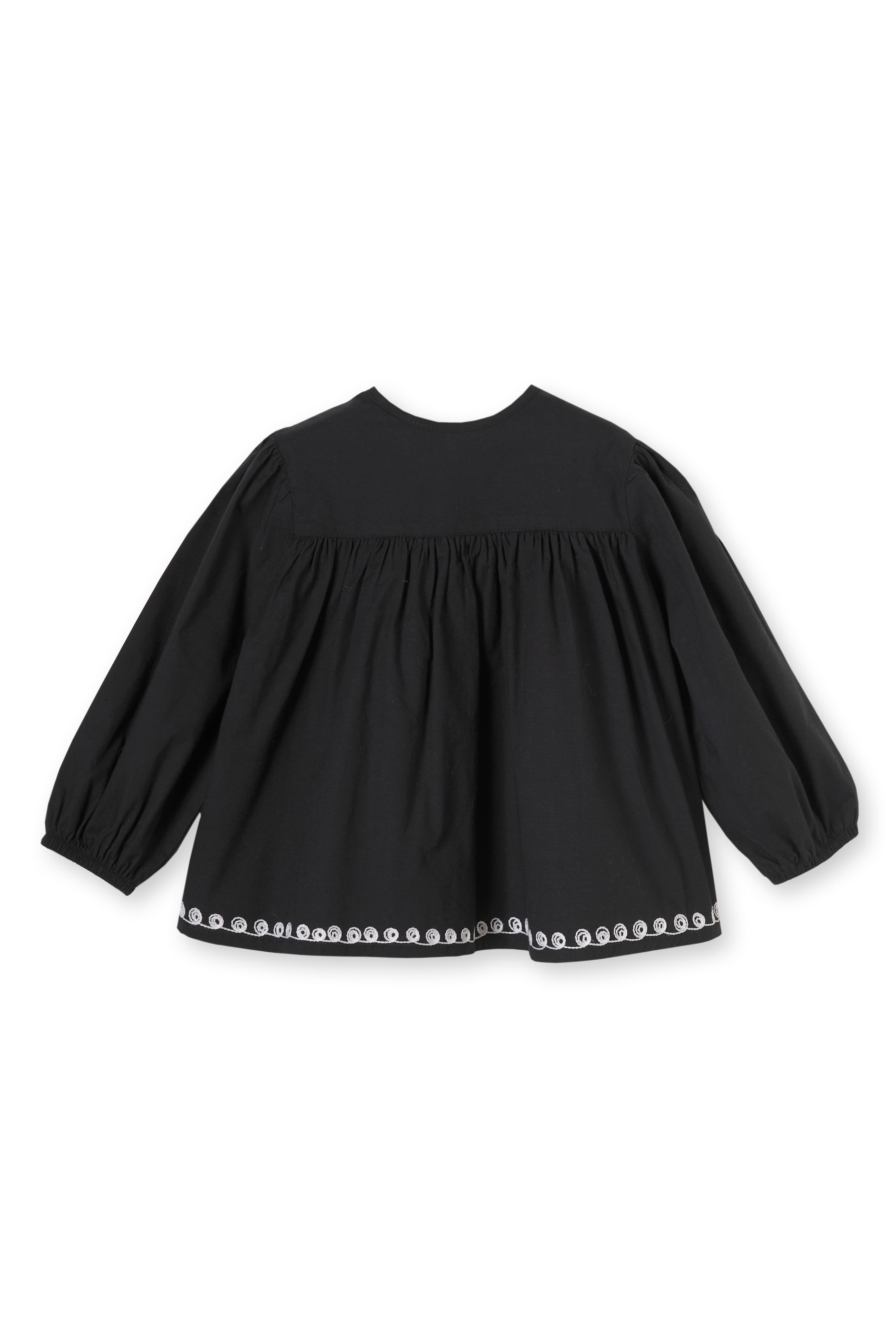 Siyah Nakışlı Pamuklu Kız Çocuk Bluz