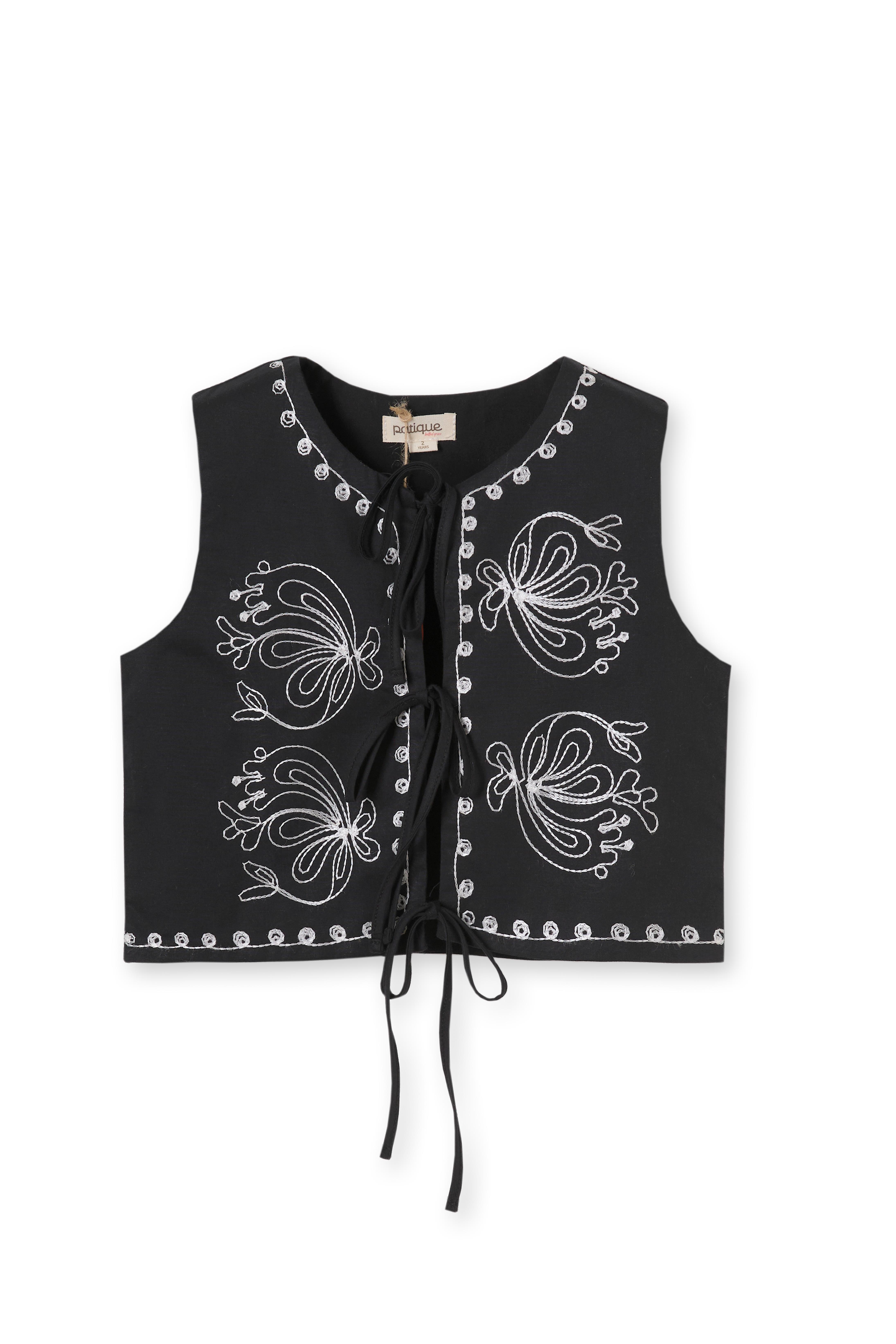 Siyah Nakışlı Pamuklu Kız Çocuk Yelek