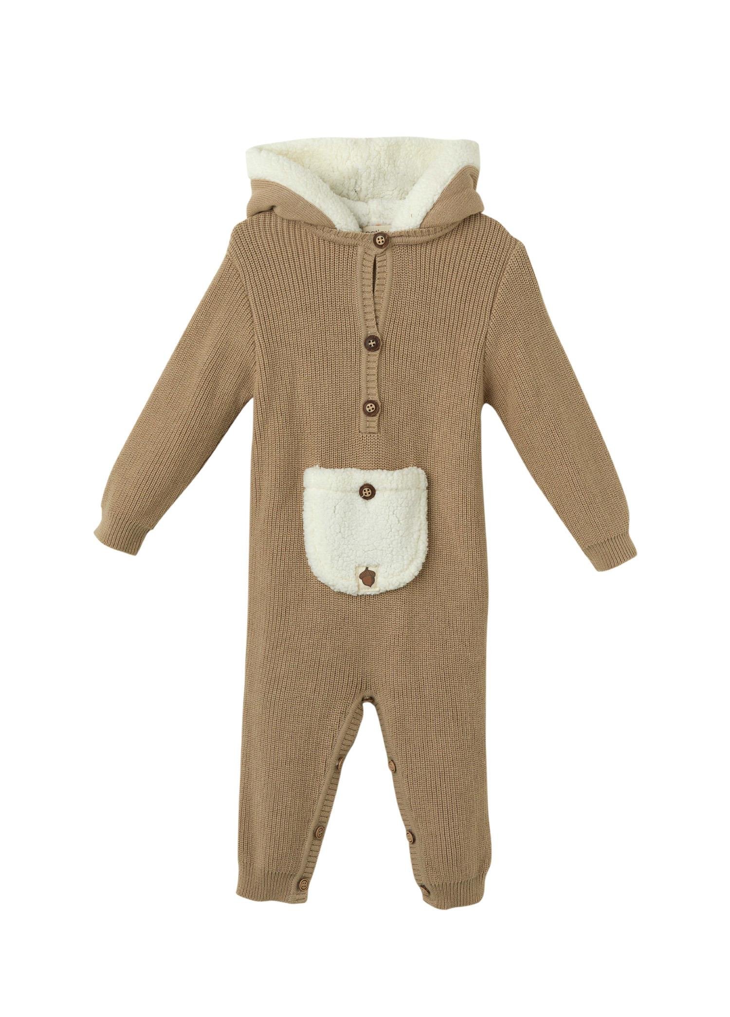 Sütlü Kahve Organik Pamuk Kanguru Cepli Tulum