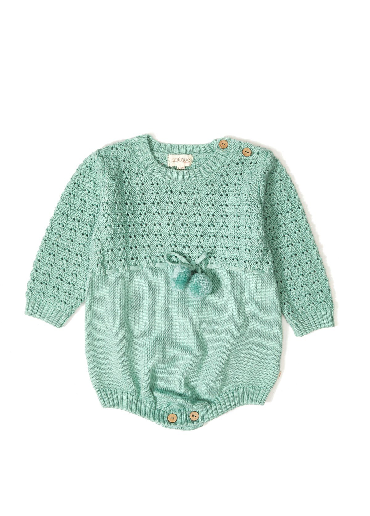 Green Organic Cotton Salopet Romper with Pompom for Baby Girl 