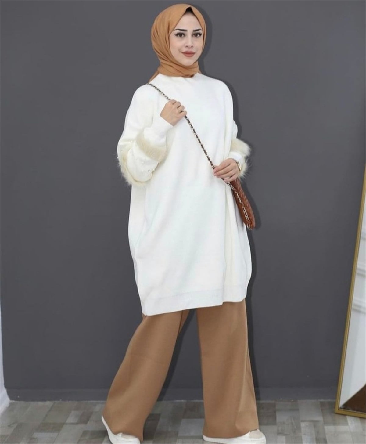 Çelik Örme Triko Pantolon -Camel