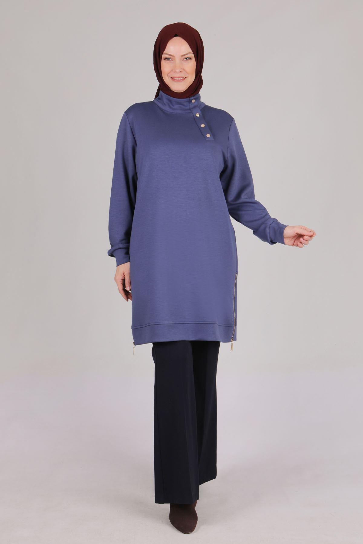 Çıt Çıt Detaylı Oysho Tunik - Morcivert