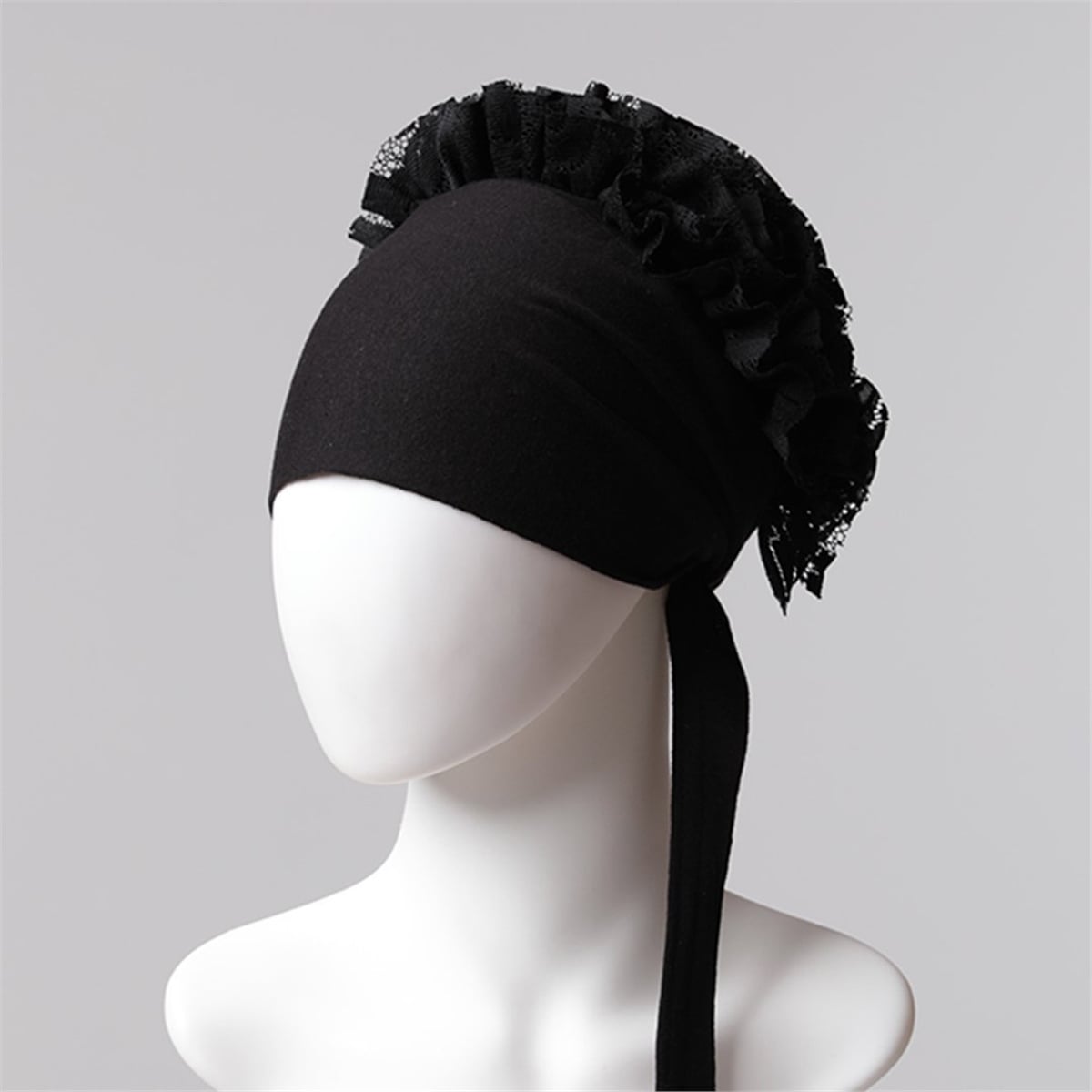 Dantel Topuzlu Dikişsiz Bone - Siyah