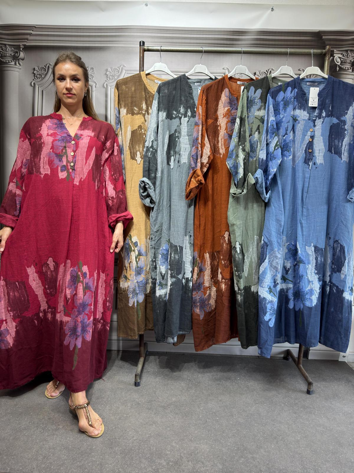 İthal Gerçek Keten İnce Elbise 