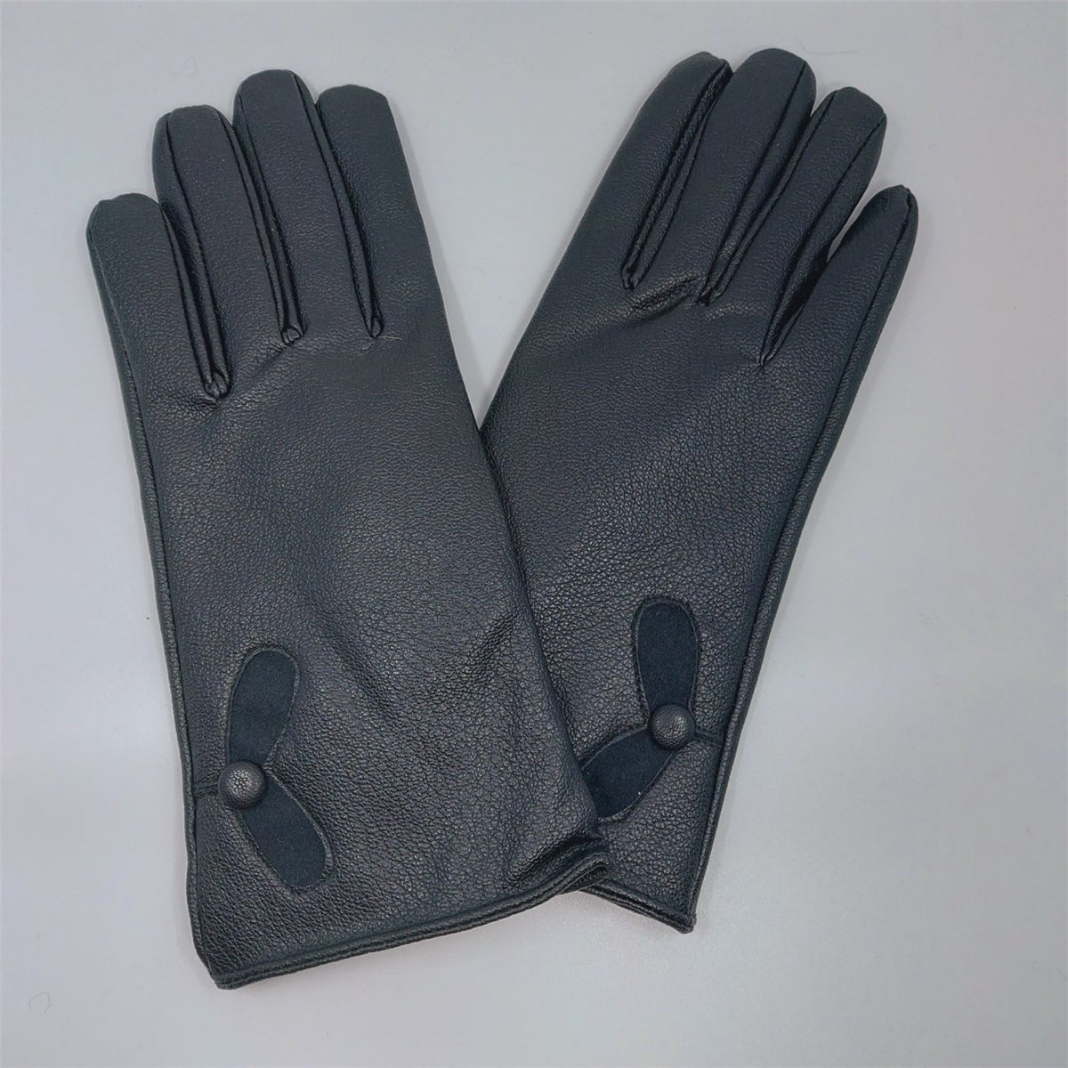 İthal İçi Yünlü Deri Eldiven - Siyah