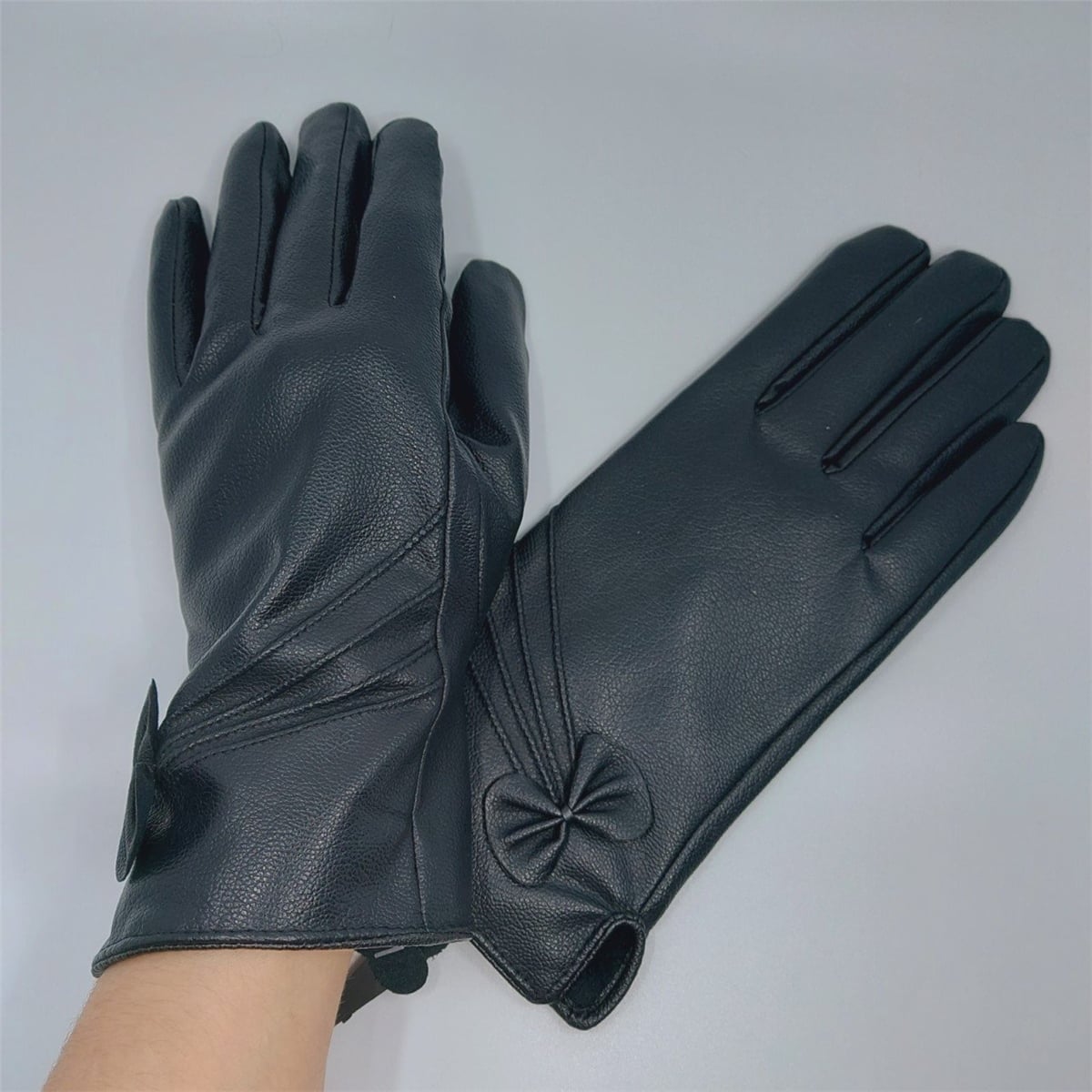 İthal İçi Yünlü Deri Eldiven - Siyah