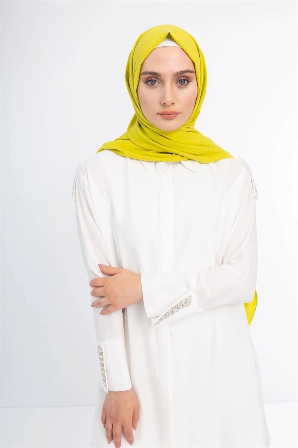 Kolları Taşlı Spor Tunik - Ekru