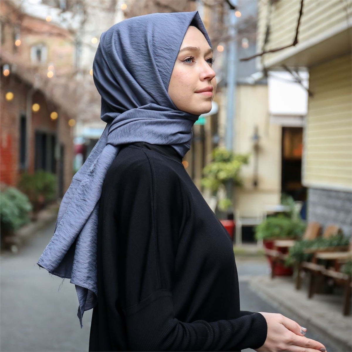 Ladure İpek Atlas Şal- İndigo