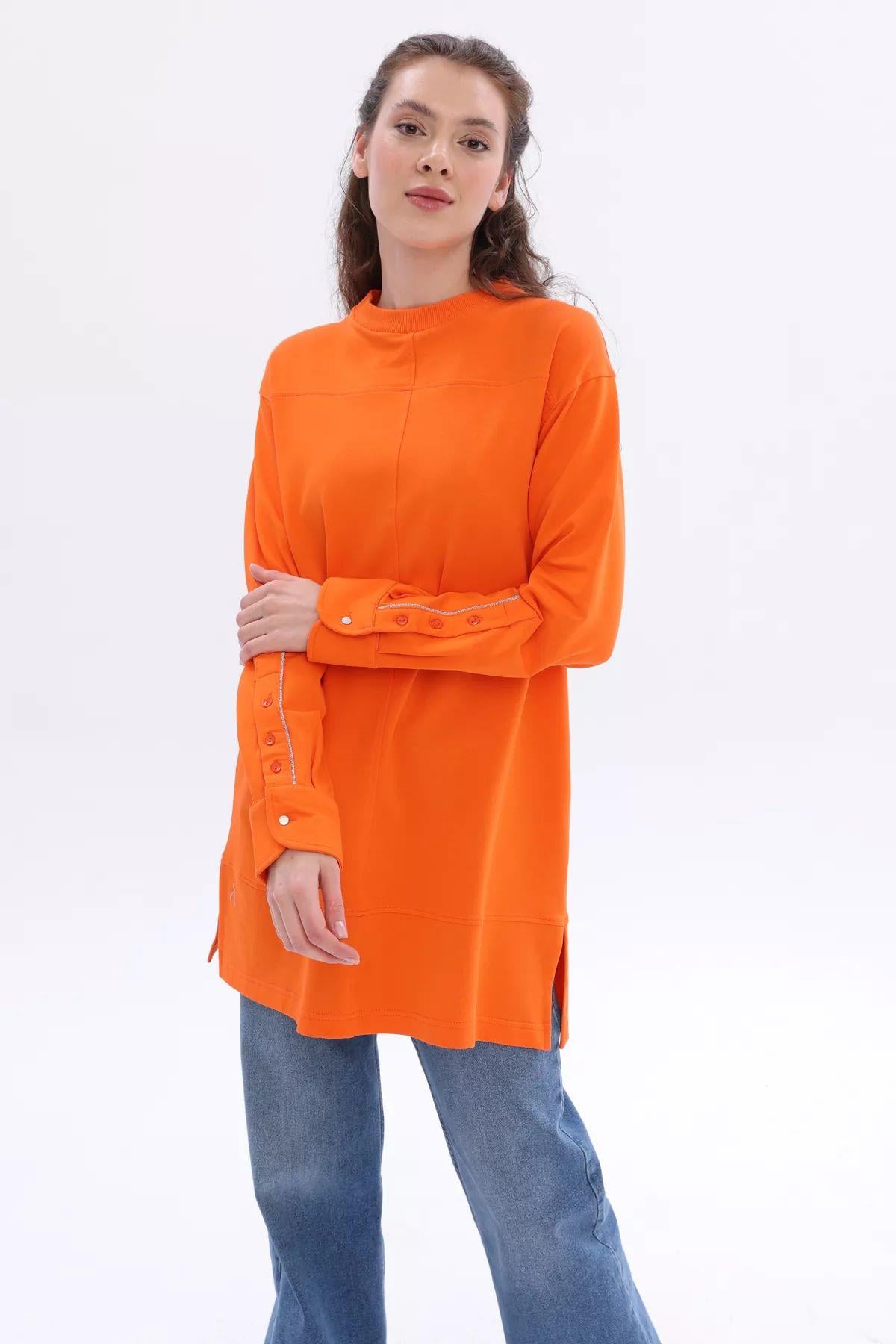 Manşet Detaylı Sweat - Turuncu