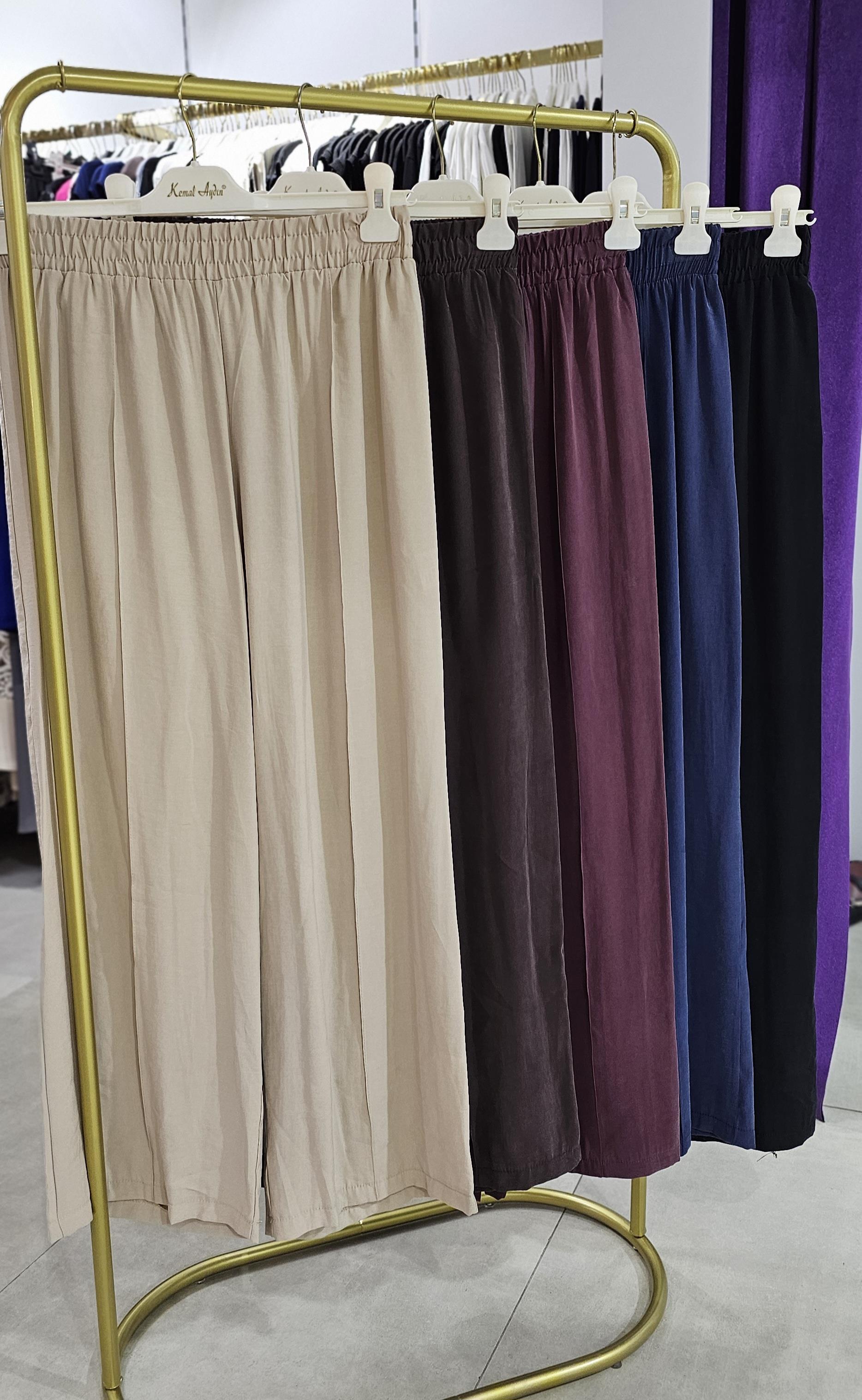 Nervürlü Kupra Bol Paça Pantolon