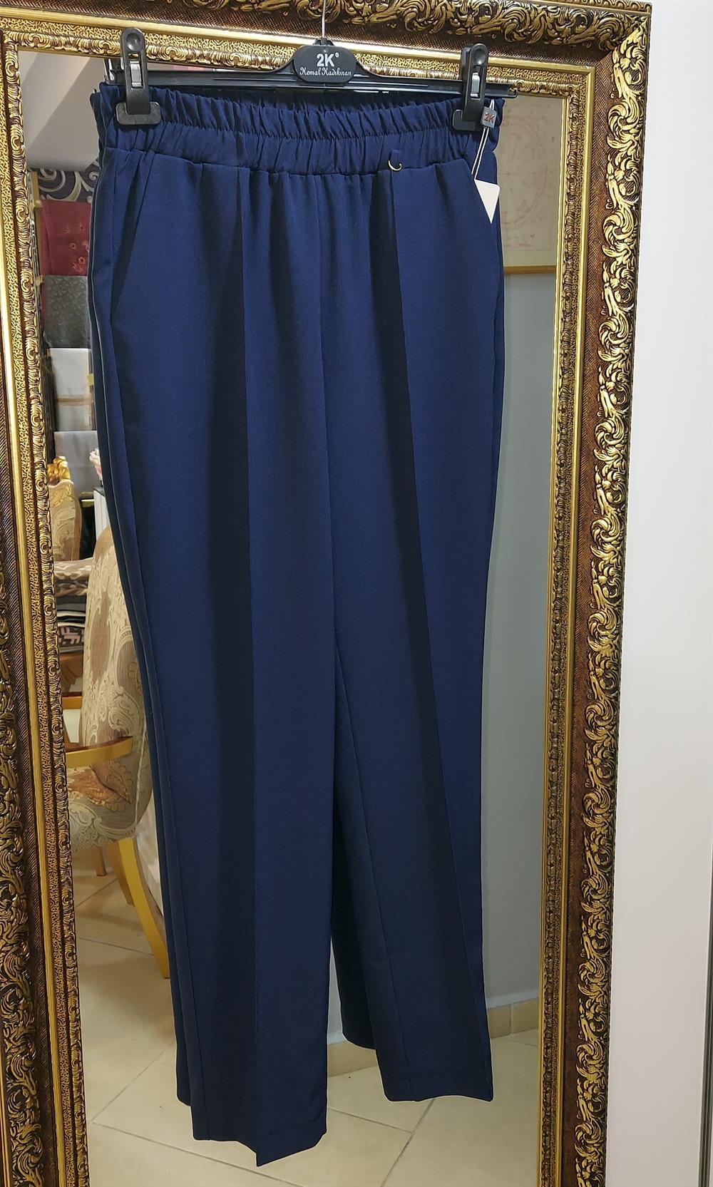 Premium Kalite Nervürlü Krep Pantolon - Lacivert