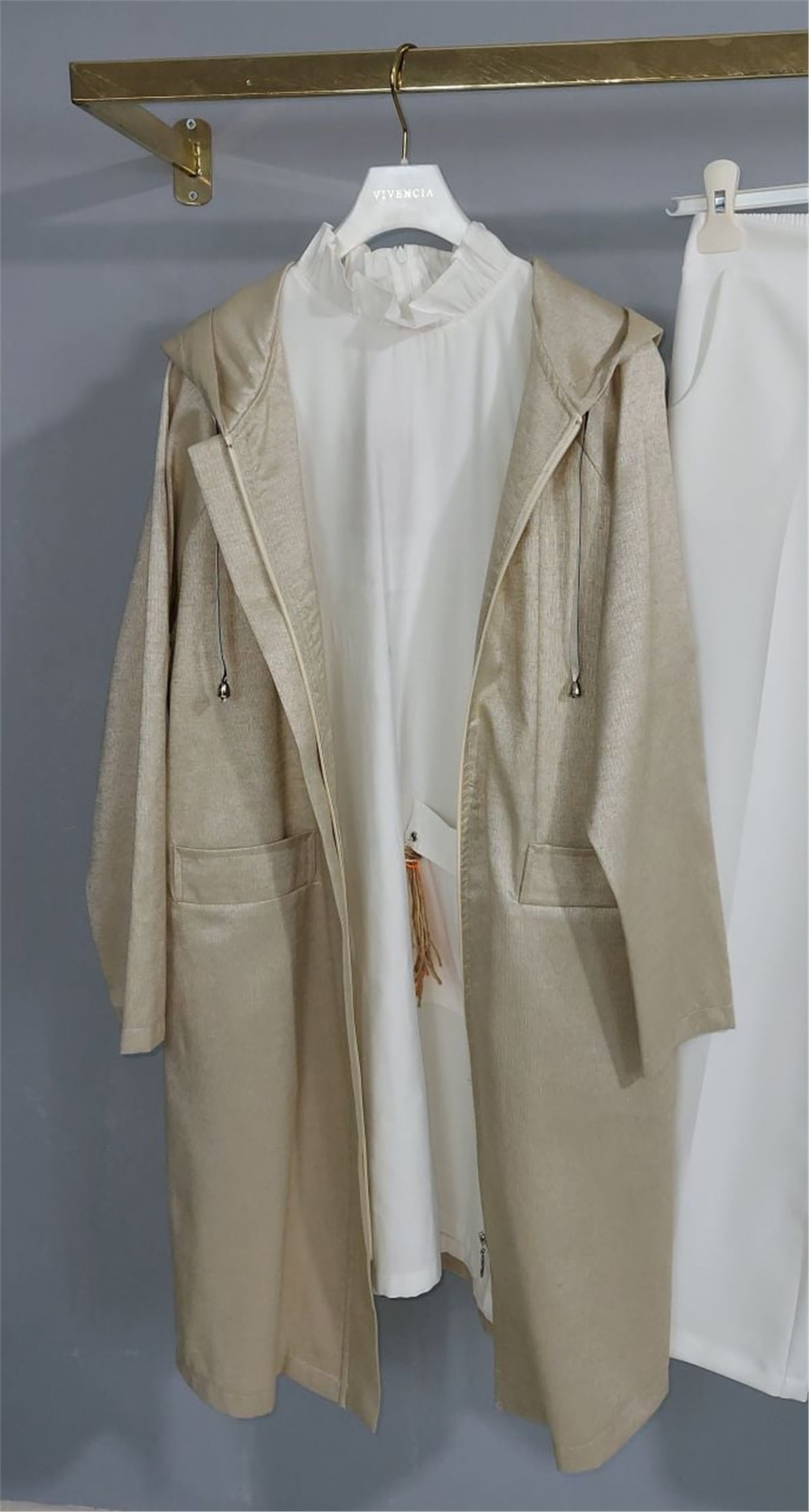 Varaklı Keten Kap - Bej