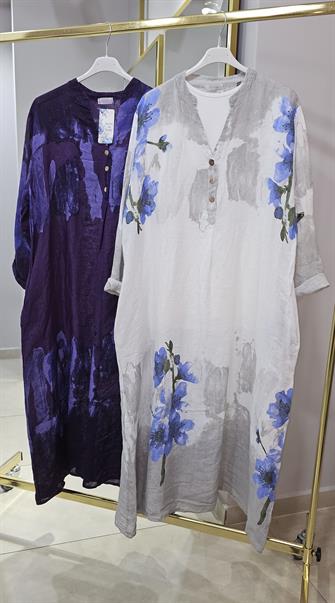 Gerçek Keten Düğmeli İthal Elbise