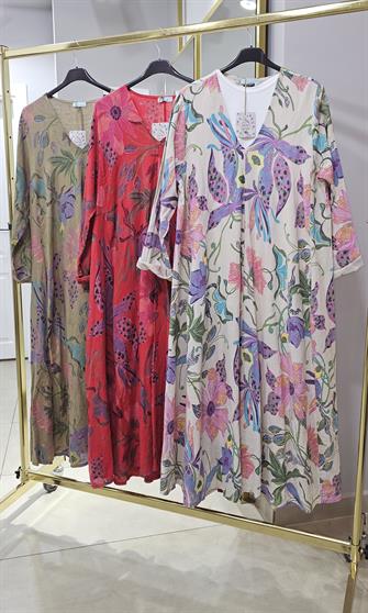 Gerçek Keten V Yaka Elbise