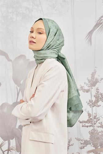 ZİNCİR MONOGRAM ŞAL - KETEN YEŞİLİ