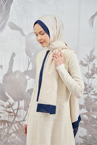 ZİNCİR MONOGRAM ŞAL - LACİVERT - BEJ