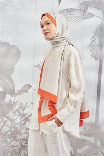 ZİNCİR MONOGRAM ŞAL - TAŞ - ORANGE