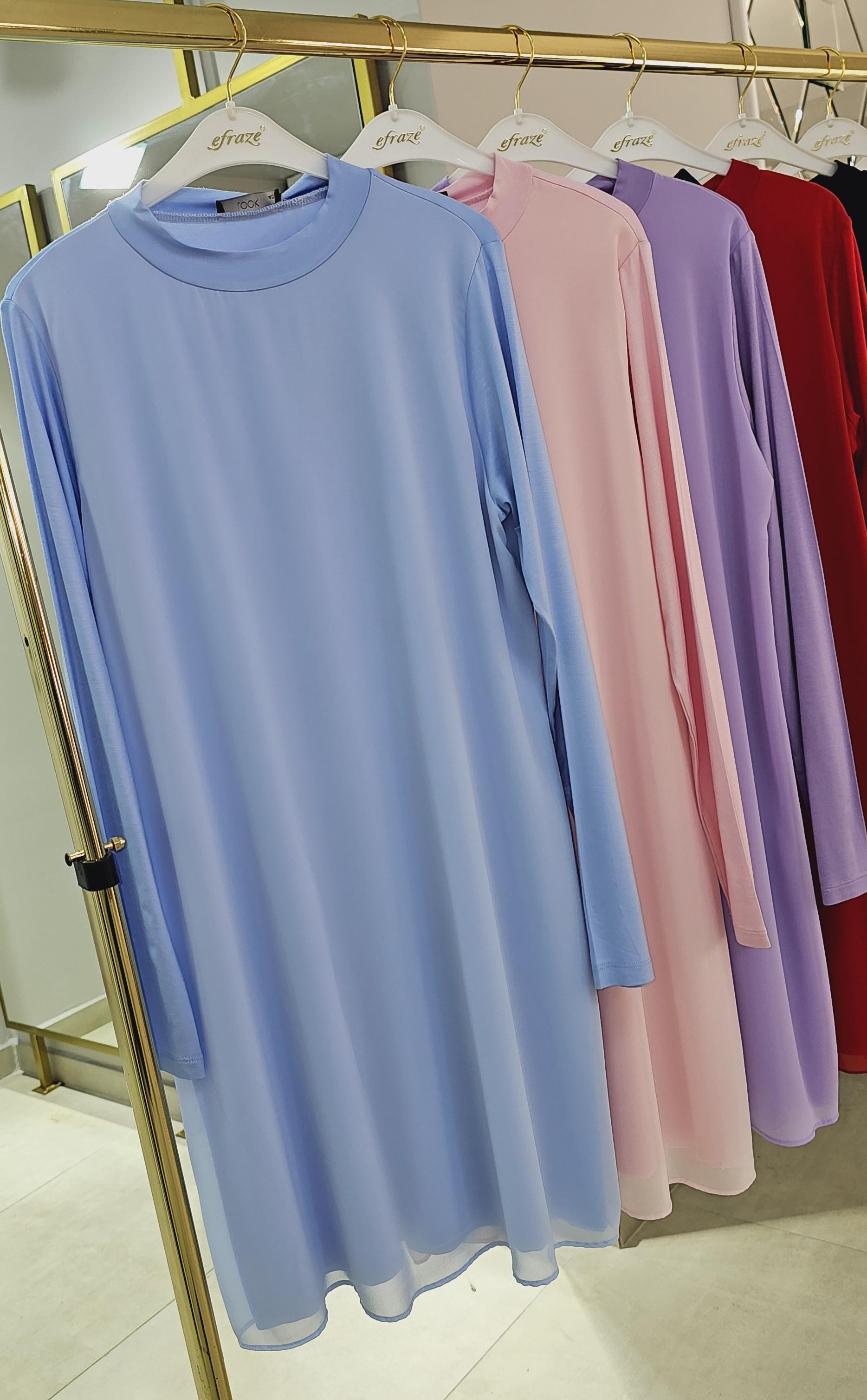 1. Kalite İpek Penye Şifon Detaylı Tunik - ADET