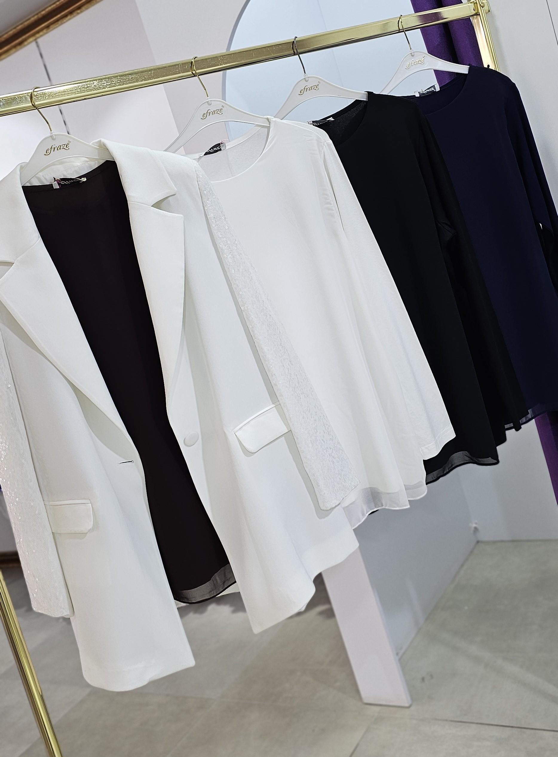 70 cm. Önü Şifon Detaylı Uzun Kollu Kısa İpek Penye İçlik - Adet