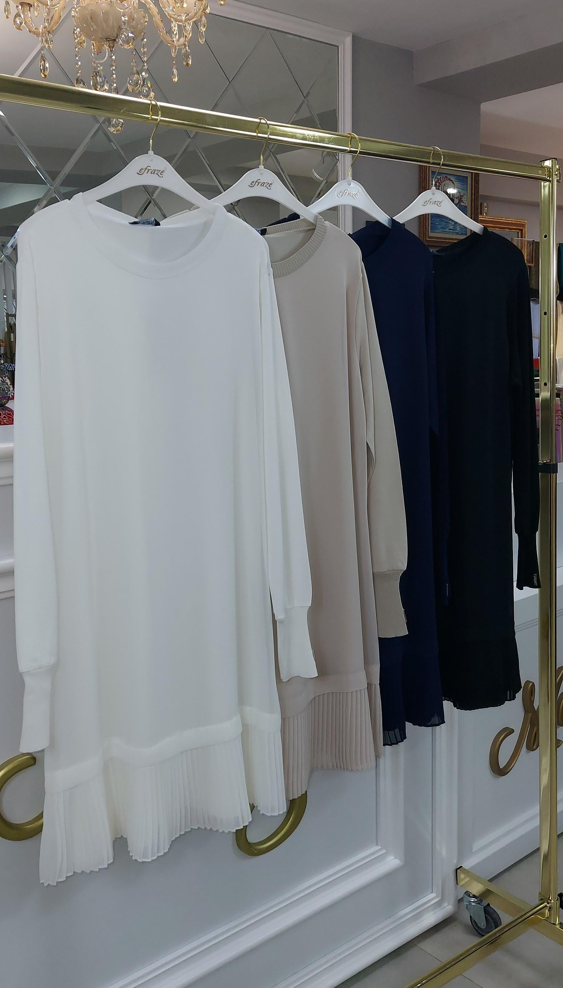 90 cm. Merserize Ribanalı Önü Şifon Detaylı Piliseli İpek Penye İçlik Tunik  - ADET