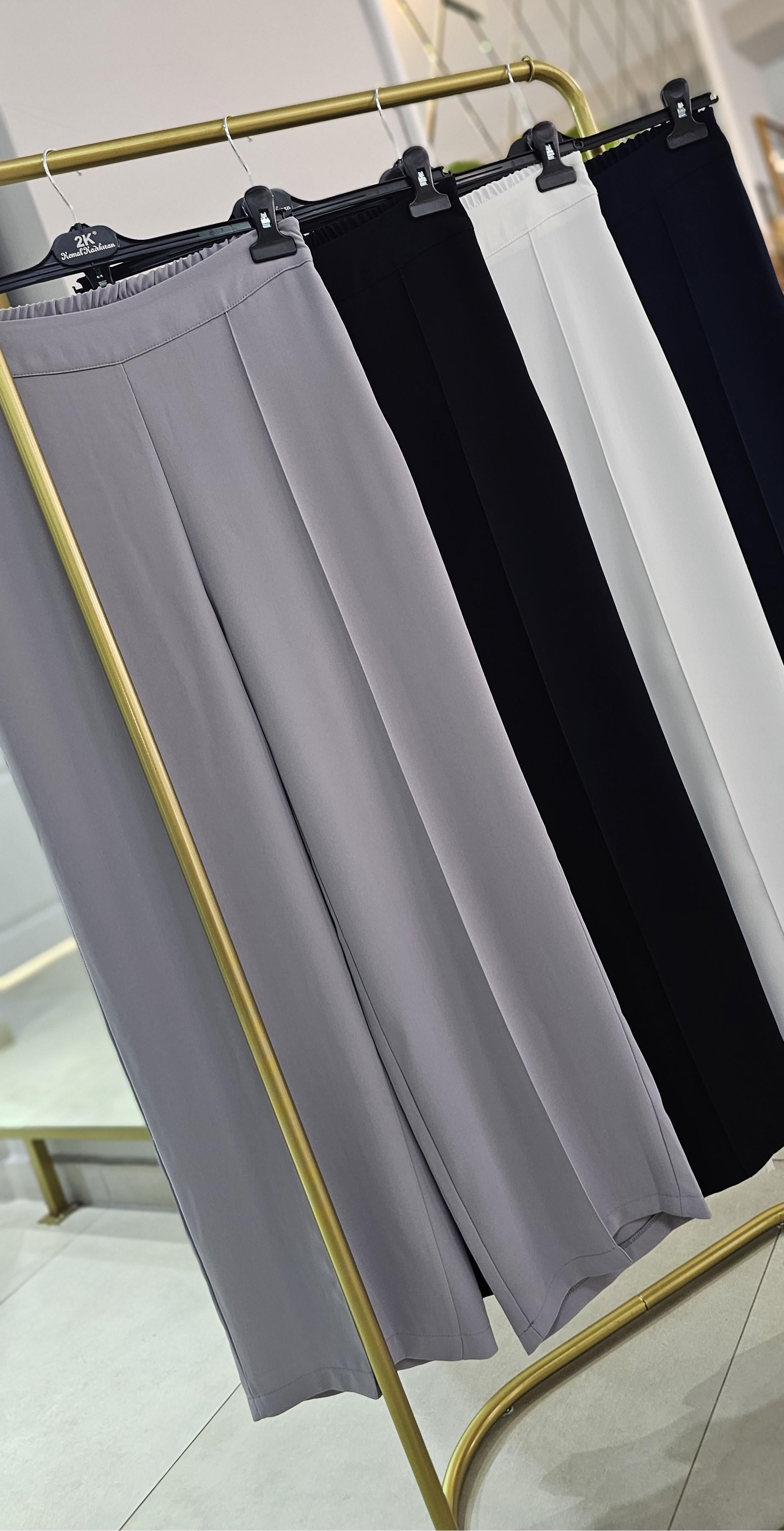 Akışkan Krep Beli Lastikli Nervürlü Bol Paça Pantolon - Adet