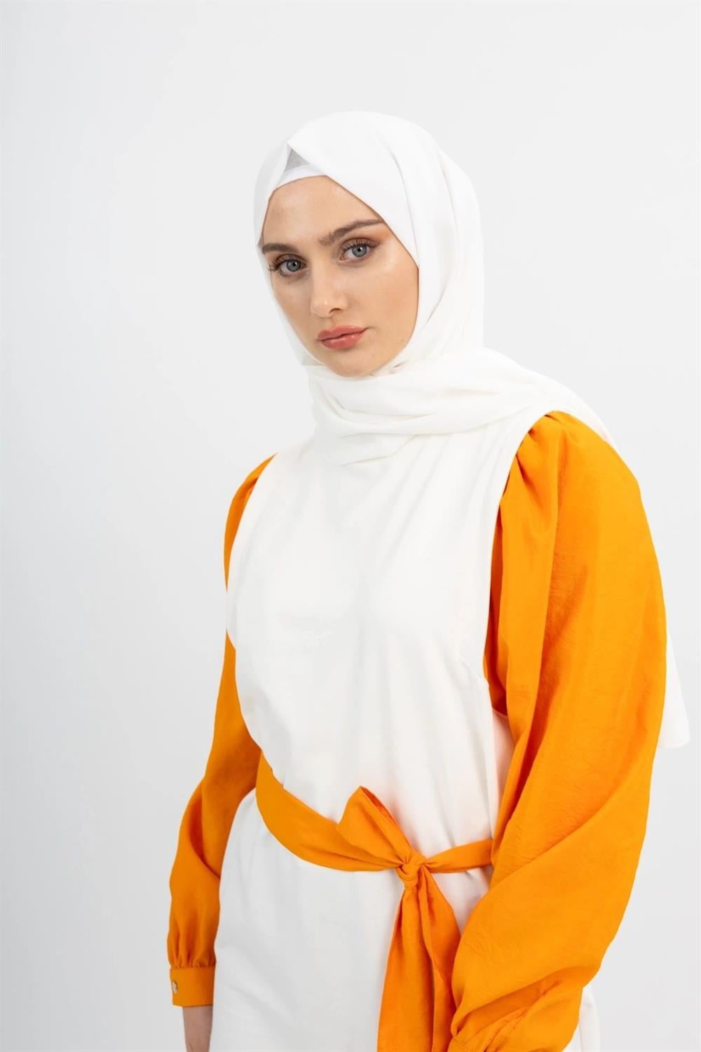 Balon Kol İki İplik Tunik - Ekru/oranj