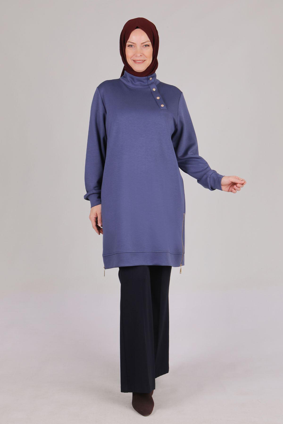 Çıt Çıt Detaylı Oysho Tunik - Morcivert