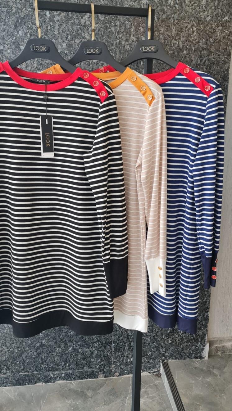 Çizgili İpek Penye Tunik