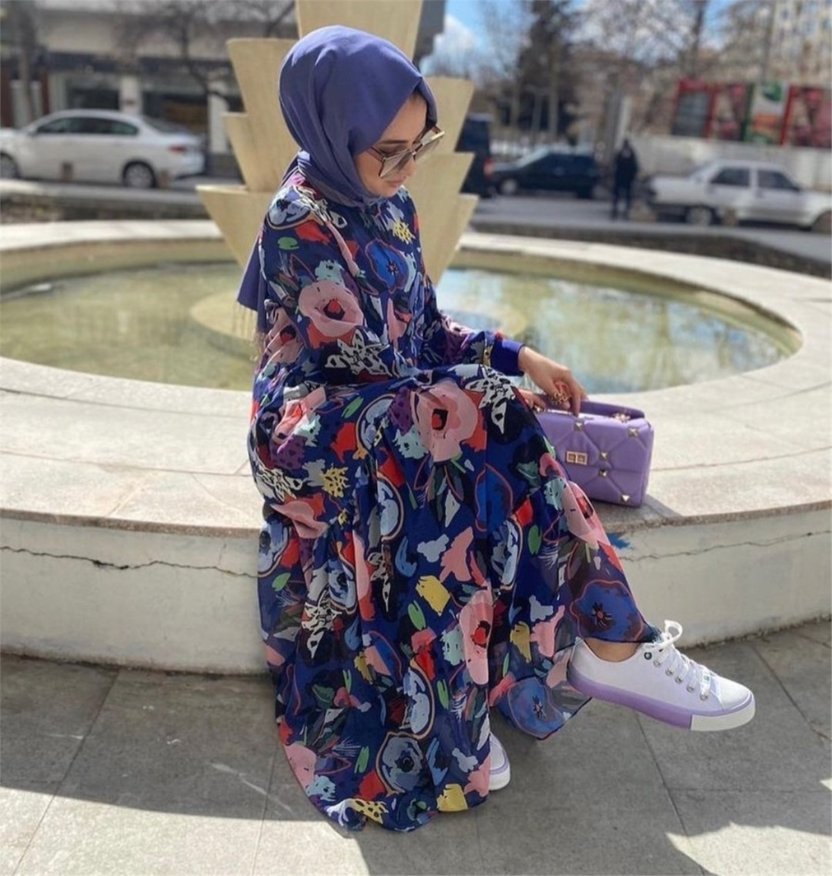 Merve Sultan Butik | Flora Şifon Elbise - Lacivert | Giyim | 499,90 TL