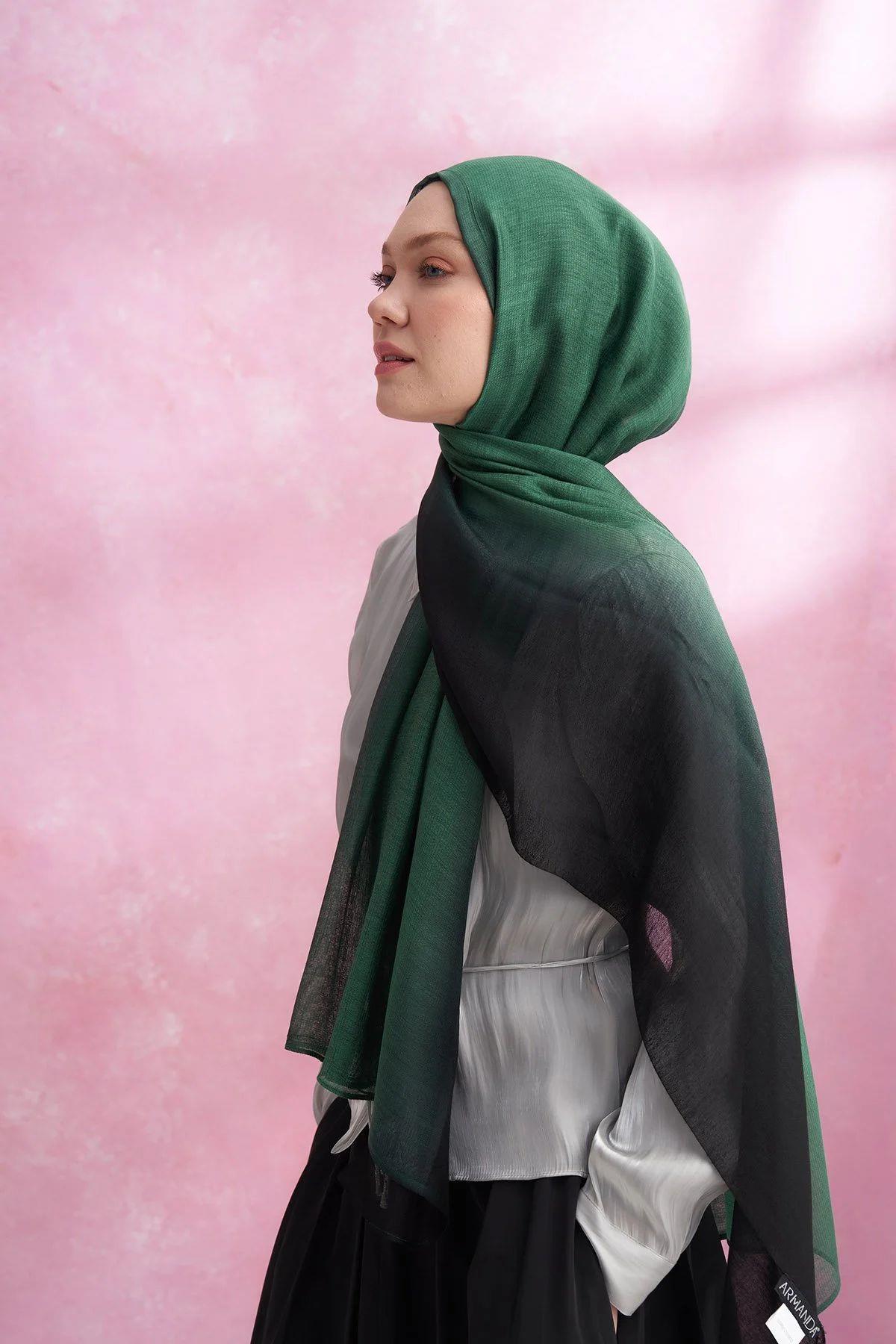 İPEKLİ DEGRADE ŞAL - FÜME - NİL YEŞİLİ