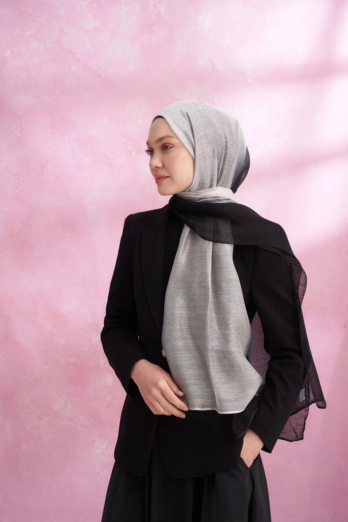 İPEKLİ DEGRADE ŞAL - SİYAH - GRİ